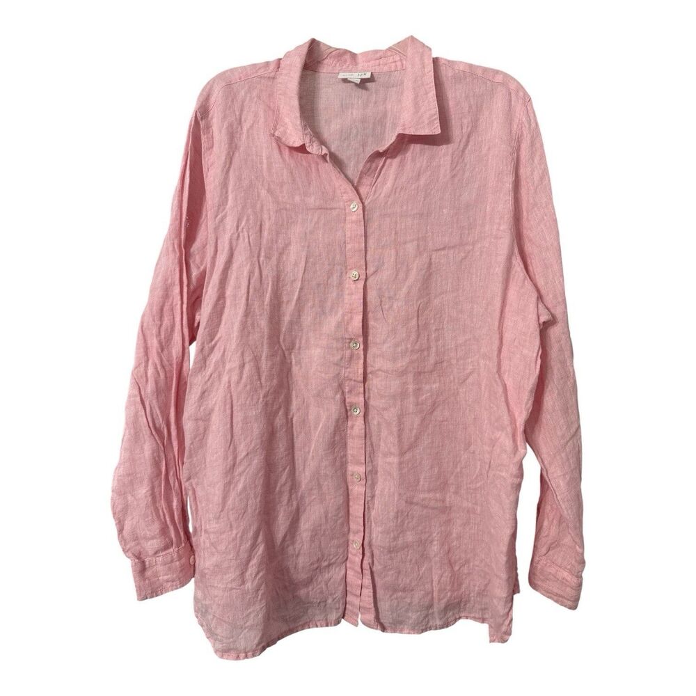 J Jill Love Linen Shirt Women's Long Sleeve Button Down Pink Blouse XL